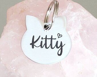 Stylish cat shaped silver cat ID tag laser engraved,  stainless steel.