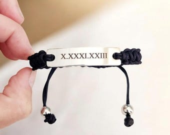 Roman Numerals  personalised adjustable bracelet,  any text can be engraved.
