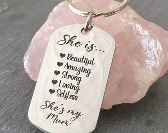 She's My Mum keyring. Mothers day,  personalised on the back. Birthday key chain
