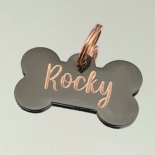 Dog ID Tags Black Coated Brass Bones With Rose Gold Showing Etsy