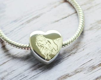 Photo gift, engraved personalised European charm (fit pandora or snake chain)