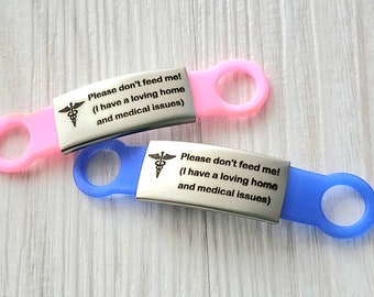Medical alert silicone and Steel pet ID tags, 4 colours to choose from. Laser engraved. Cat tag