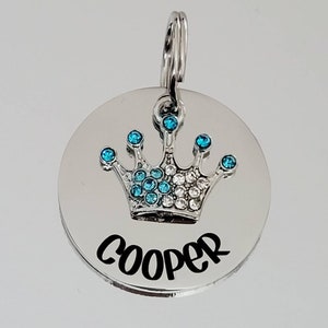 Prince Princess pet ID tag,  stainless steel available with pink or blue crown.