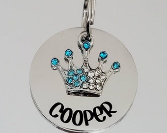 Prince Princess pet ID tag,  stainless steel available with pink or blue crown.