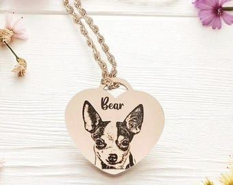 Laser Engraved photo necklace with gift box. Engraved from any clear image. Silver,  Rose Gold or Gold.