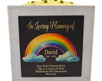 Personalised Rainbow Black Square Memorial Rose Bowl Grave Vase with Gold Lid | Custom Grave Flower Holder | In Loving Memory Vase