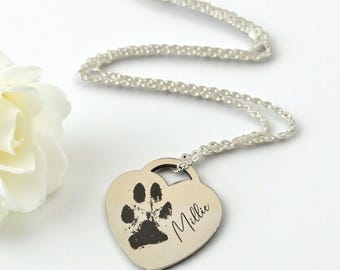 Personalised Heart Lock Necklace – 25mm Stainless Steel | Photo, Paw Print or Nose Print | Silver, Gold or Rose Gold Gift for Her
