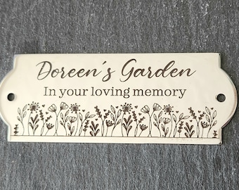 Bench / memorial / gate / door plaque with custom engraved design. 12x8cm, 10x6cm or 8x3cm. 304 Steel.