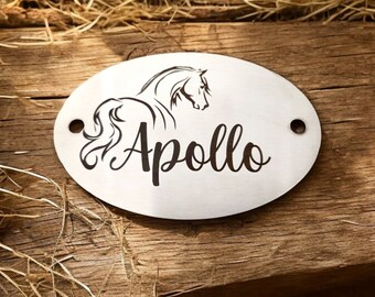 Stable door plaque with custom engraved design. 304 Steel mirror or brushed finish. 12x8cm 1mm thickness.