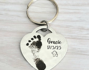 Baby actual handprint,  footprint or fingerprint keyring. From any photo of a print