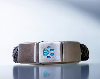 Cremation Ashes or Hair memorial leather bracelet. Engraved on the back. 40 colours to choose from. Made to measure. Unisex. Resin jewellery