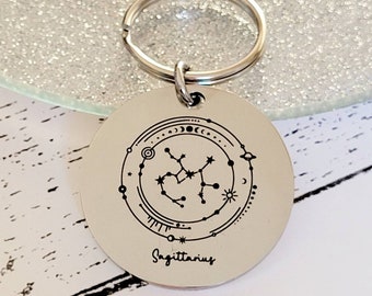 Star sign /zodiac constellation keyring. With optional message on the back.