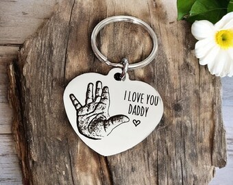 Actual handprint,  footprint or fingerprint keyring. From any photo. Fathers day gift