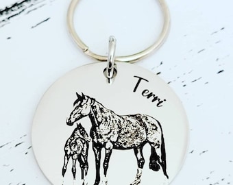 Laser Engraved photo keyring. Engraved from any clear image. Horse gift.