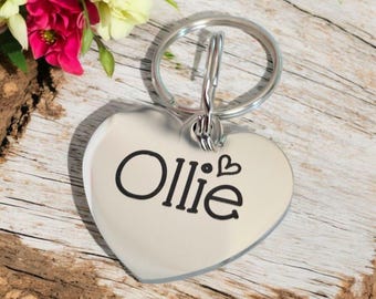 Heart shaped pet ID tag, dog tag, collar tag, cat tag, various colours & fonts, engraved. FREE shipping