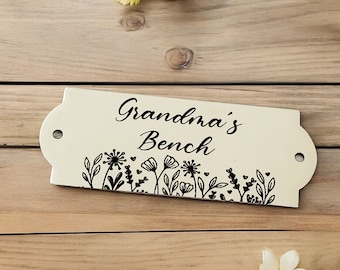 Bench / memorial / gate / door plaque with custom engraved design. 12x8cm, 10x6cm or 8x3cm. 304 Steel.