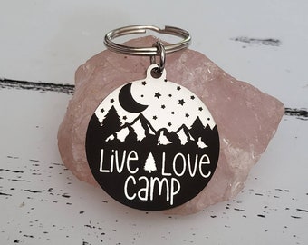 Camping keyring with personalisation on the back