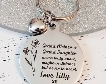 Birth flower mothers day keyring, with personalised message.