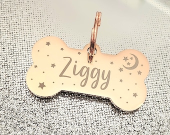 Bone pet tags laser engraved, available in silver, gold and rose gold.