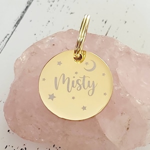 Moon and star dog tags engraved,  stainless steel round tag available in rose gold,  silver and gold