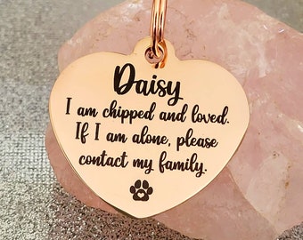 Heart shaped  pet ID tag, dog tag, collar tag, cat tag, various colours & fonts, engraved
