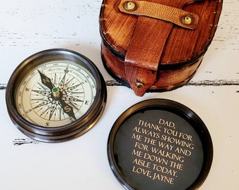 Beautiful brass personalised engraved compass. Walking, sailing, hiking gift.