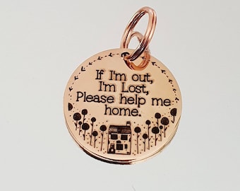 Gorgeous 'help me home pet ID tag, laser engraved, available in silver, gold, rose gold, brass and Black.