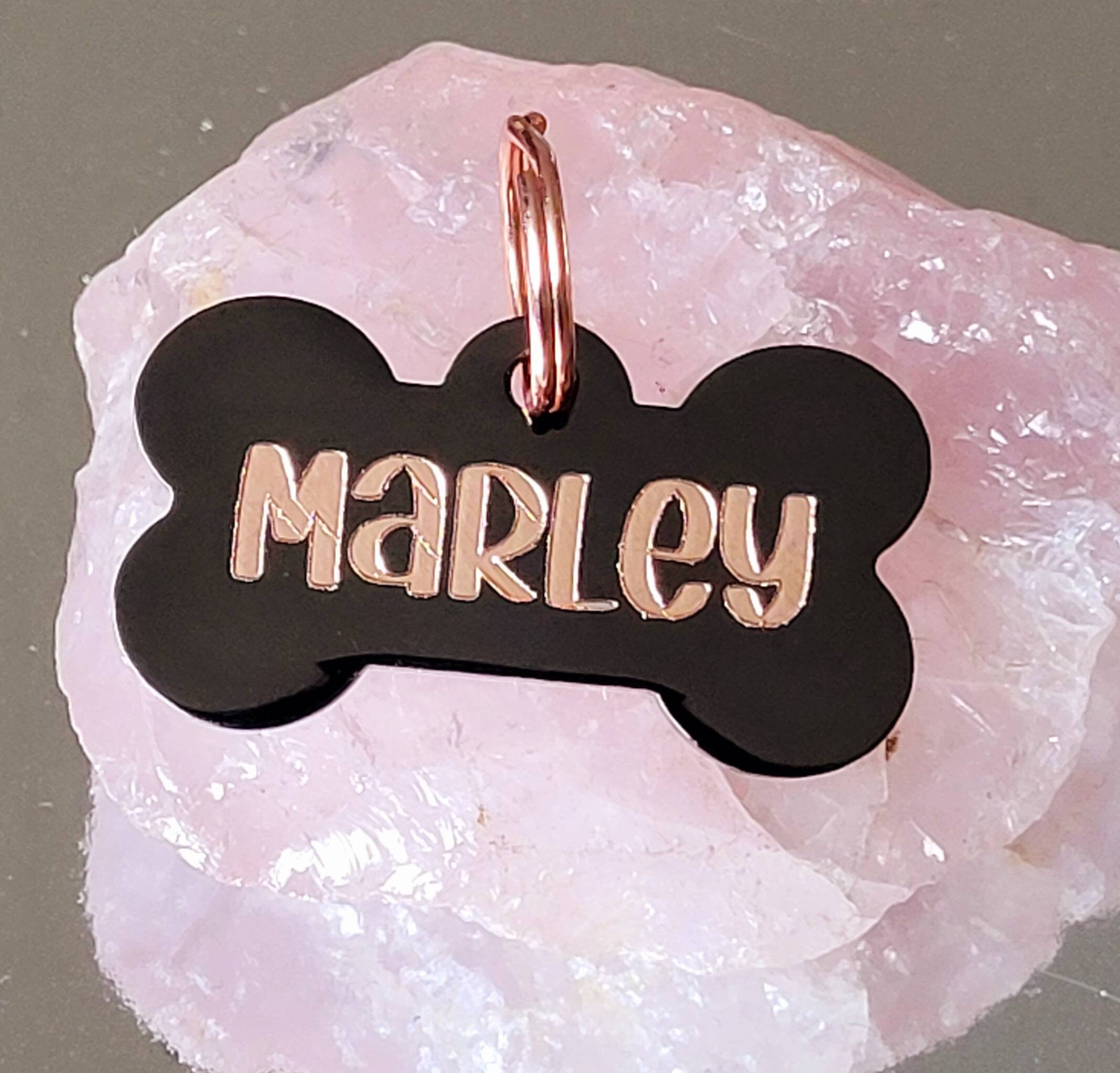 Dog ID Tags Black Coated Brass Bones With Rose Gold. Pet ID Etsy UK