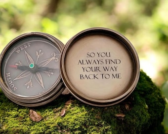 Beautiful brass personalised engraved compass. Walking, sailing, hiking gift.