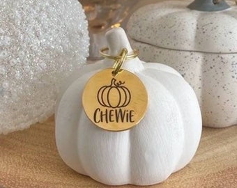 Pumpkin Halloween tags engraved,  stainless steel round tag available in rose gold,  silver and gold