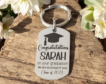Graduation keyring. Congratulations gift, Graduation cap, well done.