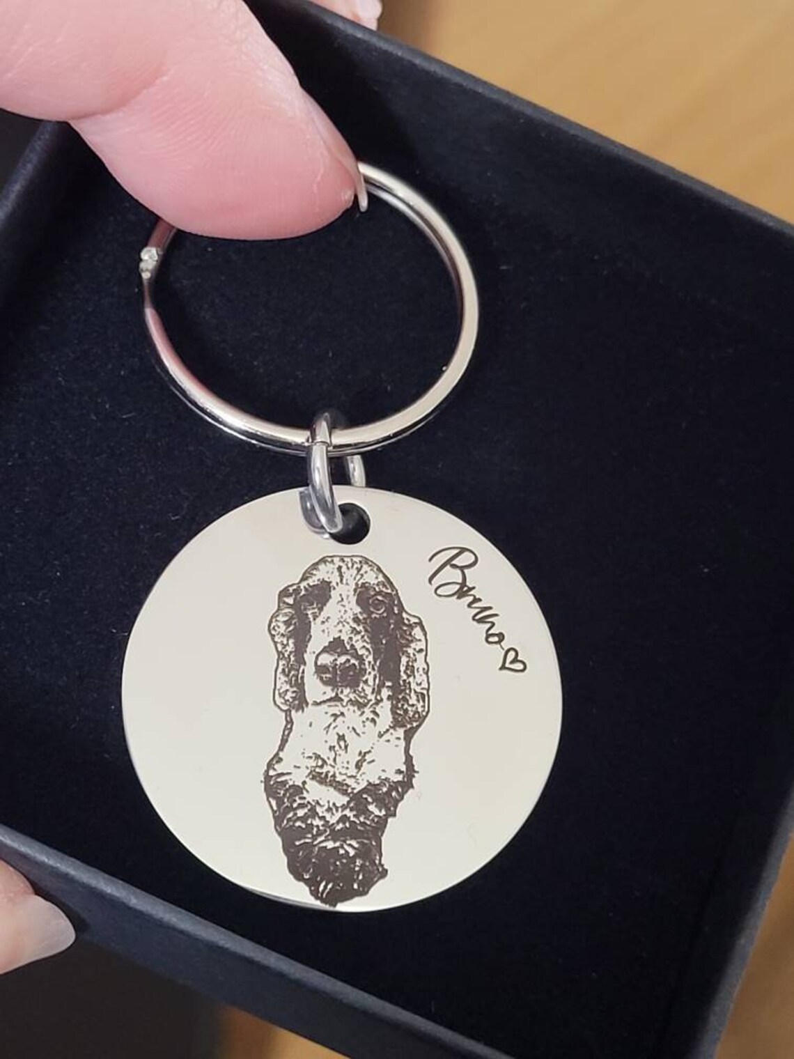 Laser Engraved photo keyring with gift box. Engraved from any Etsy