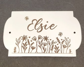 Bedroom door plaque with custom engraved design. 12x8cm, 10x6cm or 8x3cm. 304 Steel.