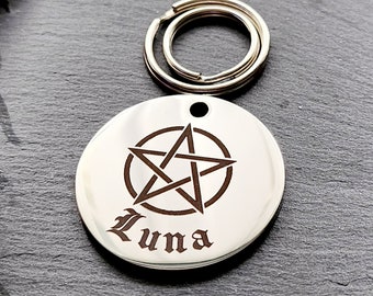 Witchcraft familiar with pentagram design. Available in silver, gold, rose gold or black stainless Steel