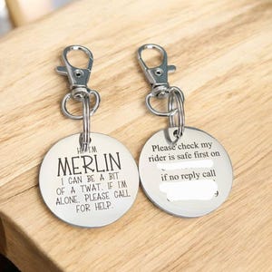 Bridle, Saddle and Headcollar tags, safety for if you fall off your horse. Personalised with your own text. Including lobster clasp.
