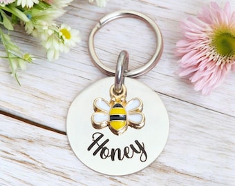 Bee pet Cat or small dog /puppy tag with Bumblebee charm. 20mm or 25mm stainless steel.