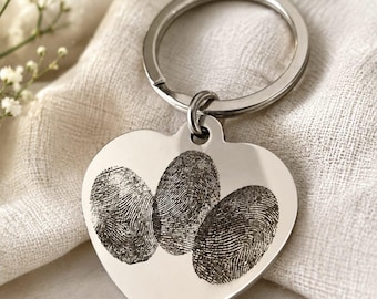 Personalised Fingerprint Heart Keyring | Single Double or Treble Prints | Memorial Keepsake | Family Fingerprint Gift