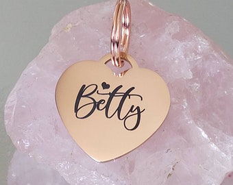 Small cat or puppy heart lock pet ID tags, laser engraved,  stainless steel available in silver, gold and rose gold