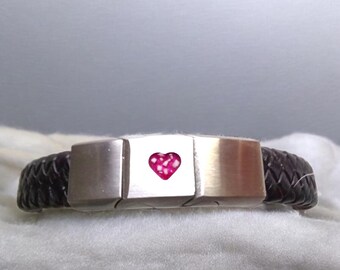 Cremation Ashes or Hair memorial leather bracelet. Engraved on the back. 40 colours to choose from. Made to measure. Unisex. Resin jewellery