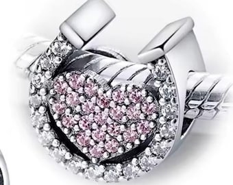 Sterling Silver Pink & Silver Sparkly Horseshoe Charm – Pandora Style Bead, 3mm Core – Horse Lover Gift, Equestrian Jewellery