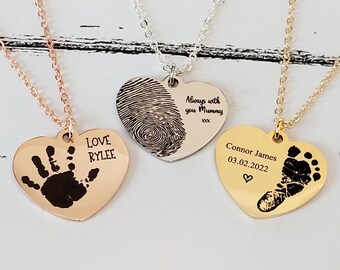 Actual handprint,  footprint or fingerprint necklace. From any photo. With gift box.