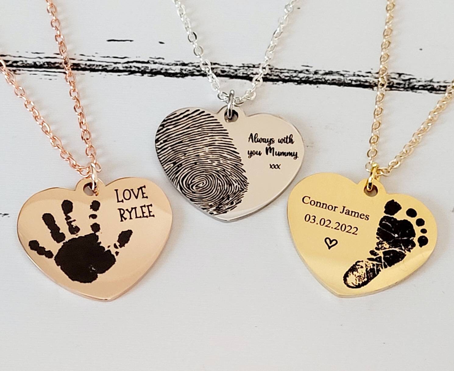 Footprint pendant Stainless Steel Fingerprint Jewellery Engraved Handprint Footprint pendant Stainless Steel Fingerprint Jewellery Engraved Handprint