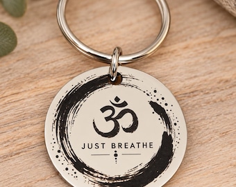 Just breathe 'OM' spiritual Keyring. Yoga, reiki, kundalini