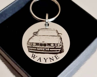 Laser Engraved photo keyring with gift box. Engraved from any clear image. Car gift