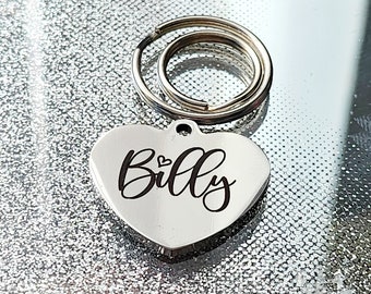 Heart shaped  pet ID tag, dog tag, collar tag, cat tag, various colours & fonts, engraved