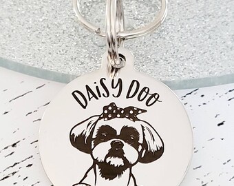 Shih Tzu Pet ID tags engraved,  silver stainless steel laser engraved.