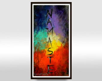 Namaste Painting, Boho Rainbow Art, Yoga Studio Decor