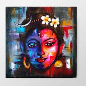 shiva shakti, shiv parvati, 12x12, modern painting, acrylic on canvas, yoga studio, indian wall art, india artwork, contemporary, christmas