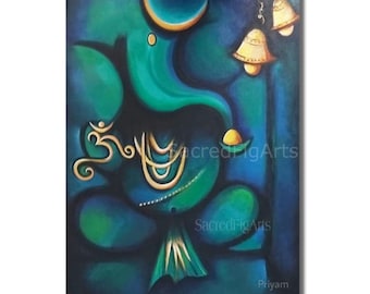 ganesh painting, big canvas art, modern acrylic painting, spiritual home decor, abstract ganpati, original indian art