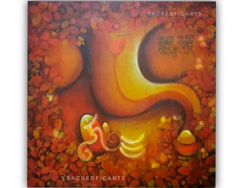 Lord Ganesha canvas schilderij, meditatieve Indiase kunst, wanddecoratie